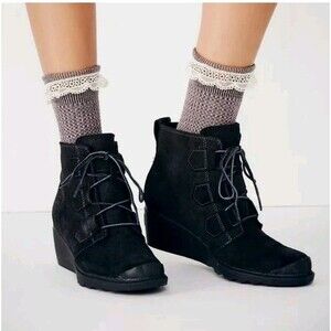 Sorel Toronto Boot Women 8 Black Suede Leather Wedge Ankle Bootie Waterproof New